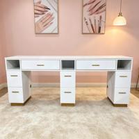 Table de manucure moderne de luxe en MDF avec système de ventilation et aspiration, ensemble double poste à ongles avec plateau en marbre pour salon de beauté