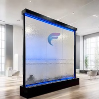 Fontaine d'eau moderne en verre avec cadre en acier inoxydable personnalisé, alimentée par énergie solaire, avec éclairage LED coloré, pour restaurants