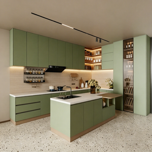 Ensemble de meubles de cuisine modernes et écologiques pour petits appartements, avec chariot îlot mobile à charnières, roulettes verrouillables, multifonctionnel - Product Image 1