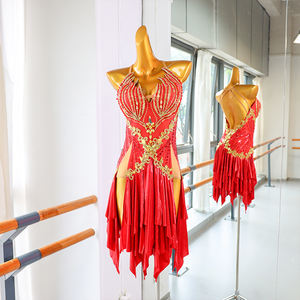 Vestido de Baile Latino de Alta Calidad en Color Rojo Perla, 100% Poliéster, Hecho a Medida para Actuaciones Infantiles, en Oferta - Product Image 1