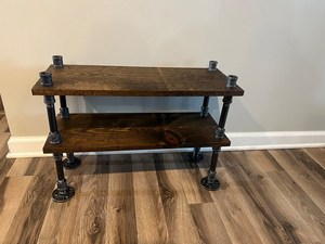 Étagère à chaussures à 2 niveaux en métal antique avec étagère en bois Design industriel pour le rangement des armoires de salon dans la chambre sombre - Product Image 3