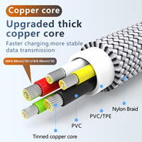 Câble de charge rapide 60W, synchronisation des données, nouveau modèle 2025, gaine en nylon tressé, câble de 3 m, téléphone portable, ordinateur portable, MacBook, câble durable