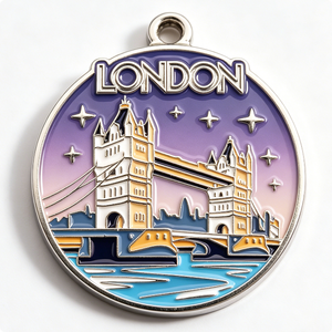 Medalla de Esmalte Duro del Puente de la Torre de Londres, Recuerdo Plateado Circular con Temática de Viajes, Artesanía de Aleación de Zinc - Product Image 6