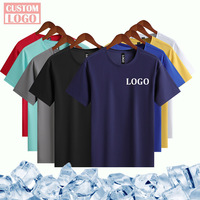 T-shirt tricoté d'entreprise personnalisé tissu de soie glacée à séchage rapide avec maille Spandex motif imprimé sensation de fraîcheur