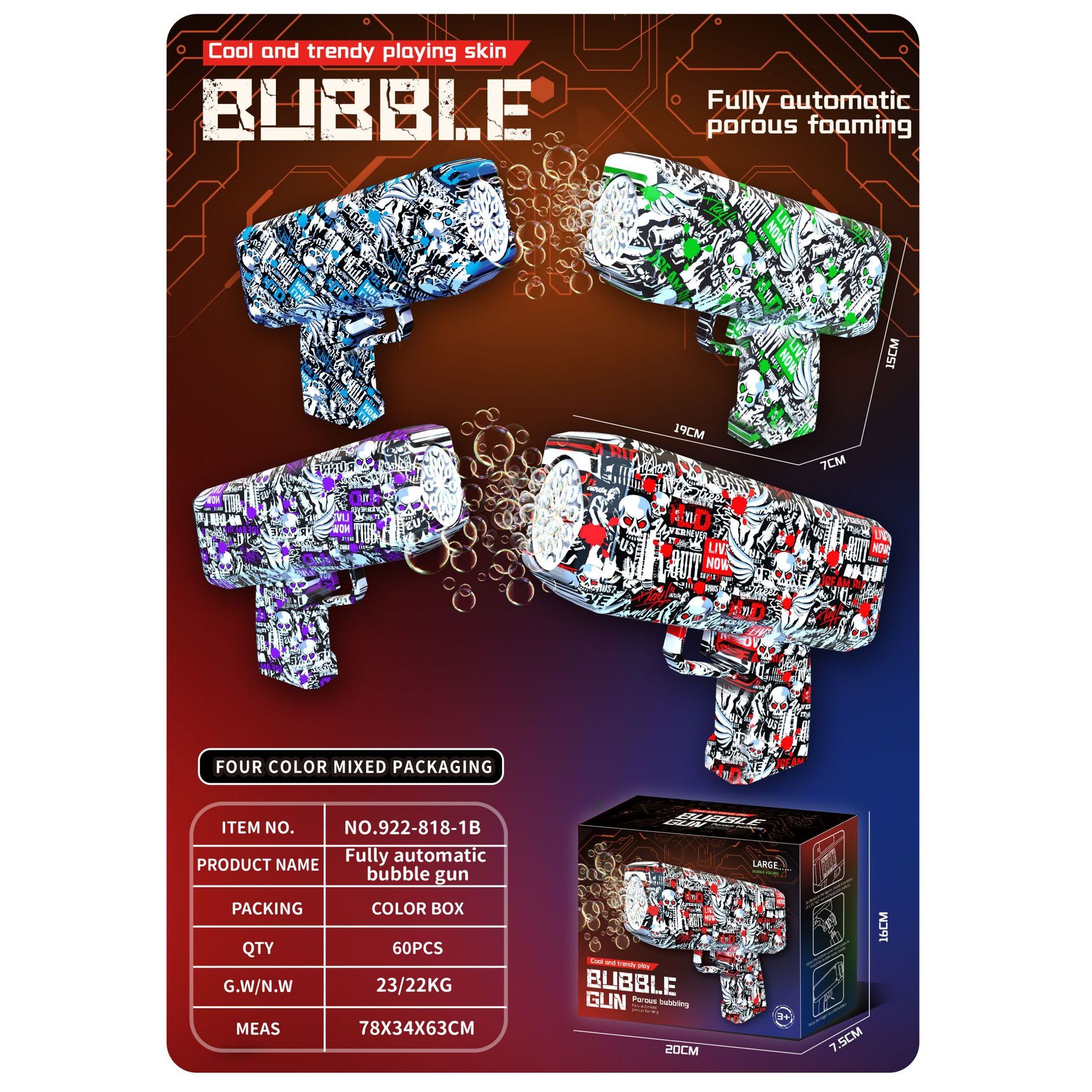 Pistolet à bulles graffiti rouge, 40 ml d'eau * 2, boîte de couleur anglaise