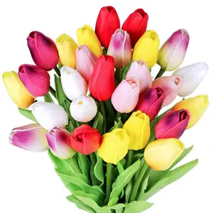 Tulipa artificial em 20 peças, flores tulipas de toque real em pu, hastes de tulipa falsa em branco puro para buquê de casamento de páscoa