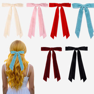Модная бархатная заколка-бантик с длинным хвостом для женщин и девочек, для повседневного ношения и украшения волос, с возможностью выбора цвета - Product Image 1