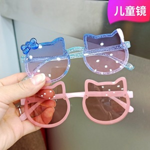 Lunettes de soleil œil de chat pour enfants, protection UV400, style dessin animé, protection solaire pour enfants et filles, à la mode avec nœud papillon - Product Image 1