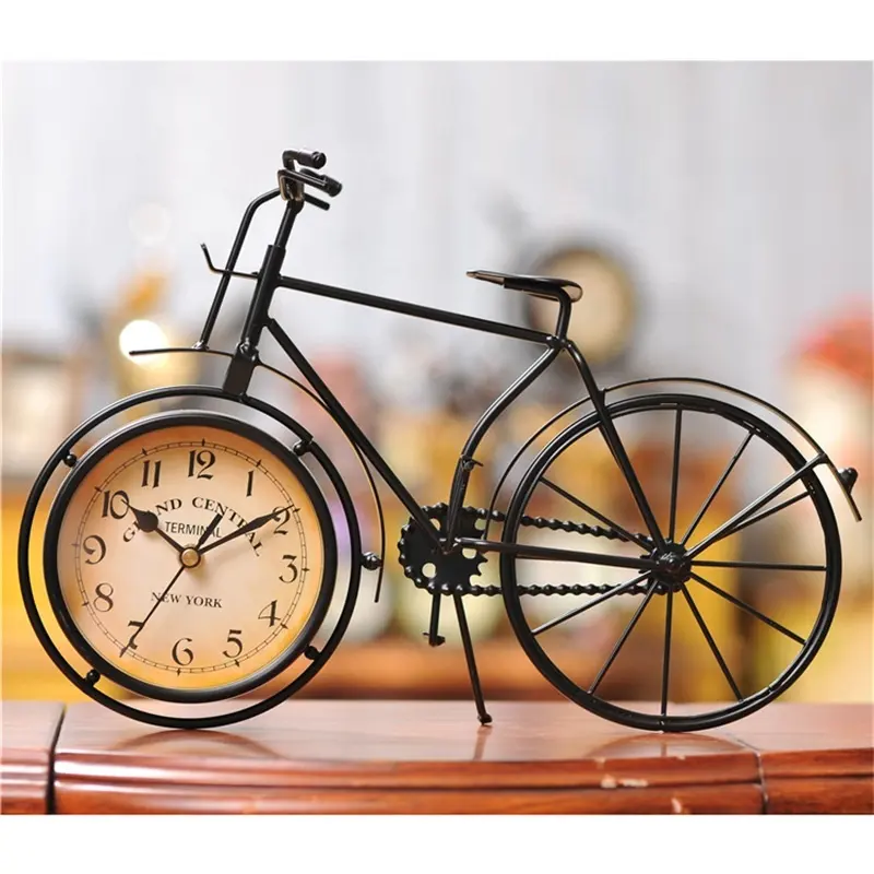 ヨーロッパのヴィンテージ自転車デザイン家の装飾レトロなデスク時計鉄鍛造サイレント置時計