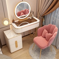 Table de maquillage moderne avec miroir réglable et ampoules LED - Table à langer simple et de haute qualité pour la chambre à coucher