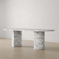 Table de salle à manger Kumusi Furniture en pierre craquelée effet encre claire italienne, grande table de salon simple blanche multi-lieu assis