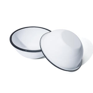 Bol de service rond en métal émail, 50/11/14/18 cm, bol mélangeur blanc et brossé avec bordure noire - Product Image 4