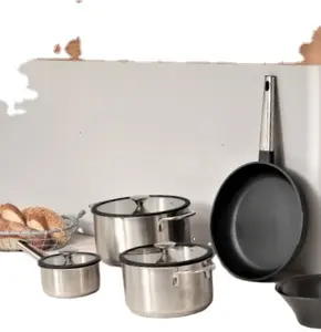 Set Peralatan Masak Kalphalon Aluminium Dekorasi Baja Tahan Karat Panci Masak Panci Penggorengan Dalam