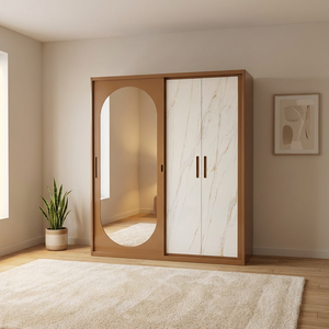 Armoire métallique moderne à prix abordable <span class=keywords><strong>de</strong></span> Luoyang, design personnalisé, en acier, avec miroir imprimé, 3 portes coulissantes, pour chambre à coucher et mobilier <span class=keywords><strong>de</strong></span> maison - Product Image 1