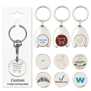 Vintage Cartoon Shopping Cart Trolley Keychain in Zinc Alloy - Customizable Supermarket Ring
