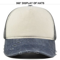 Vintage Acid Washed Distressed Soft Top 5 Panel Katoenen Baseballpet Verstelbaar Met Sponsvoering Ademend Gebogen Klep Sportpetten