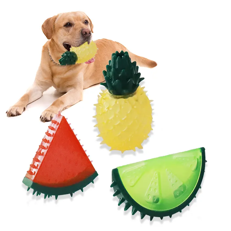 पानी इंजेक्शन पालतू पसंदीदा खिलौना गर्मियों Freezable चीख़ कुत्तों के लिए TPR रबर फल के आकार का ठंडा खिलौना चबाना