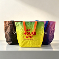 Sac fourre-tout en PP tissé laminé avec logo personnalisé, couleur dégradée, imperméable, résistant, réutilisable, avec poignées en sangle, vente en gros