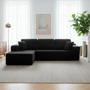 मुक्त शिपिंग 104 "बोनलेस सोफे प्लग कॉर्डरॉय काले अनुभागीय एल-आकार चेज़ लिविंग रूम बॉक्स पैकेजिंग संपीड़न सोफा - Product Image 1
