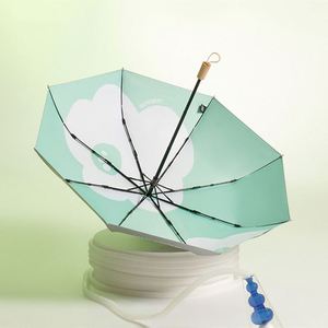 Parapluie manuel portable pliable en 3 sections avec revêtement UV argenté, cadre en fer, résistant au vent et à l'eau, imprimé de jolies fleurs, pour femmes - Product Image 1