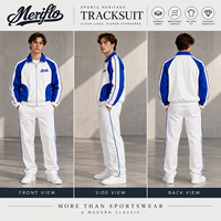 Ensemble de survêtement rétro coupé-cousu, color block blanc et bleu roi, double bande, fabrication OEM/ODM, vente en gros en vrac