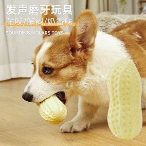 Jouet à mâcher en caoutchouc durable en forme d'arachide, jouet couineur pour chien pour le nettoyage des dents, utilisation en intérieur pour chiens - Product Image 1