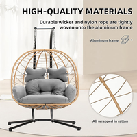 Fauteuil suspendu double moderne en osier pour extérieur, pliable, avec support, idéal pour cour, jardin, chambre, balcon