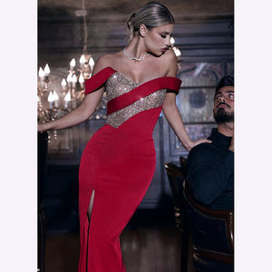 Robe de soirée longue rouge, épaules dénudées, élégante, moulante, pour femmes, nouvelle collection <span class=keywords><strong>2022</strong></span>, C3099 - Product Image 1