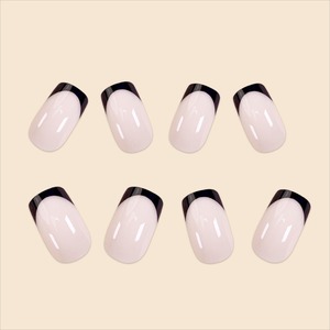 24 <span class=keywords><strong>Uñas</strong></span> Postizas Francesas Simples con Borde Negro, <span class=keywords><strong>Uñas</strong></span> Postizas Cortas Hechas a Mano de ABS, Caja de <span class=keywords><strong>Uñas</strong></span> Postizas <span class=keywords><strong>Elegantes</strong></span> - Product Image 4