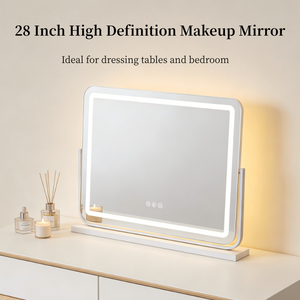 <span class=keywords><strong>Miroir</strong></span> de coiffeuse intelligent réglable 28 pouces Grand rectangle Maquillage 3 couleurs Lumière LED à intensité variable Rechargeable Moderne Table de toilette - Product Image 3