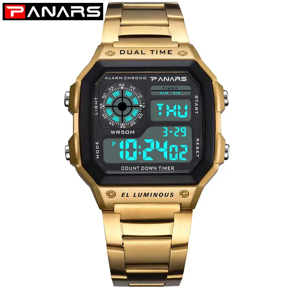 PANARS 8113 popular rose gold men digital watch nice stainless steel water proof week displaydesign