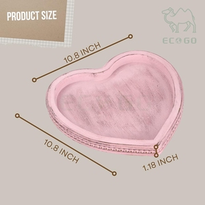 Pink Heart-Shape <b>Desk</b> Holder Wooden Beaded Plate Serving Jewelry Display Stand Storage Tray Makeup Organizer - Product Image 3