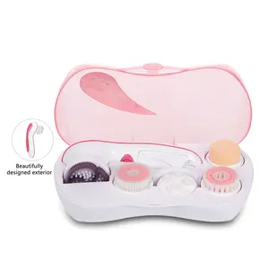 Multi-function 5 in 1 electric portable waterproof vibrating wireless facial cleansing brush facial brush device AE-8289B