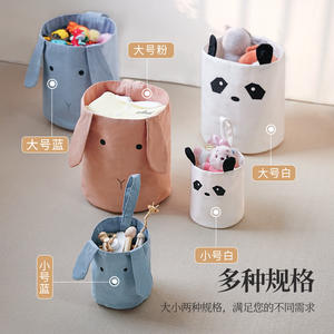 Panier de rangement en coton pour enfants, organisateur de jouets, type rond, 100% tissu en coton, blanc, taille moyenne et petite - Product Image 4