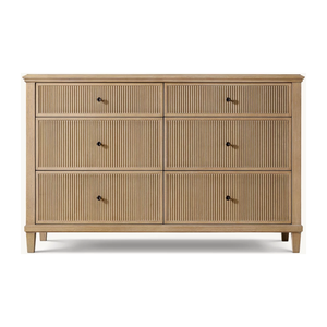<span class=keywords><strong>Cassettiera</strong></span> a 6 cassetti in legno massello di rovere naturale, stile American Farmhouse, con frontale scanalato e scanalature, per camera da letto, mobile contenitore resistente - Product Image 1