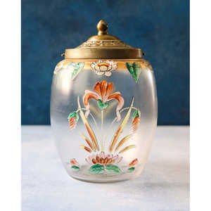 Grand vase en verre cylindrique de luxe peint à la main, en cristal, avec motif d'iris pour fleurs - Product Image 5