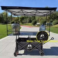 Chariot de courses pliable avec table, roues tout-terrain en métal, conception à hauteur réglable pour marché nocturne et barbecue