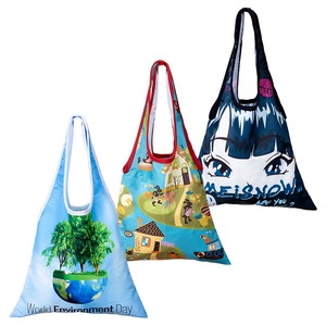 Custom rPET <b>Foldable</b> Shoulder <b>Shopping</b> Tote, Size M 32x50cm | Recycled Polyester Market <b>Bag</b> for Sustainable Brand Gift - Product Image 1