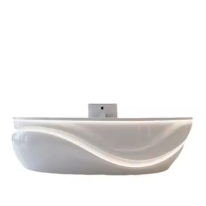 Comptoir de réception personnalisé en bois organique, blanc brillant, imprimé en 3D, avec éclairage LED intégré - Product Image 6