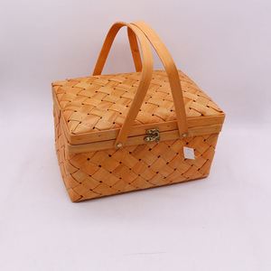 Custom Items <strong>Small</strong> Bamboo Picnic Storage <strong>Basket</strong> Wholesale Picnic <strong>Basket</strong> with Adjustable <strong>Handles</strong> - Product Image 3