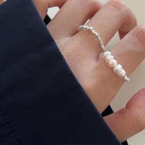 Anello di perle rotte in argento Sterling S925 anello di perle rotonde semplici bohémien da donna - Product Image 1