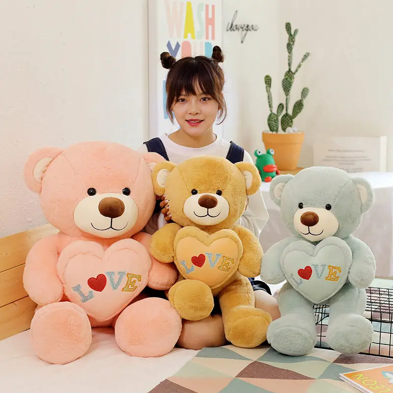 Sevgililer günü 45cm renkli oyuncak ayı ile kalp tbm özelleştirilmiş güzel popüler hayvan ayı peluş yastık renkli el yapımı