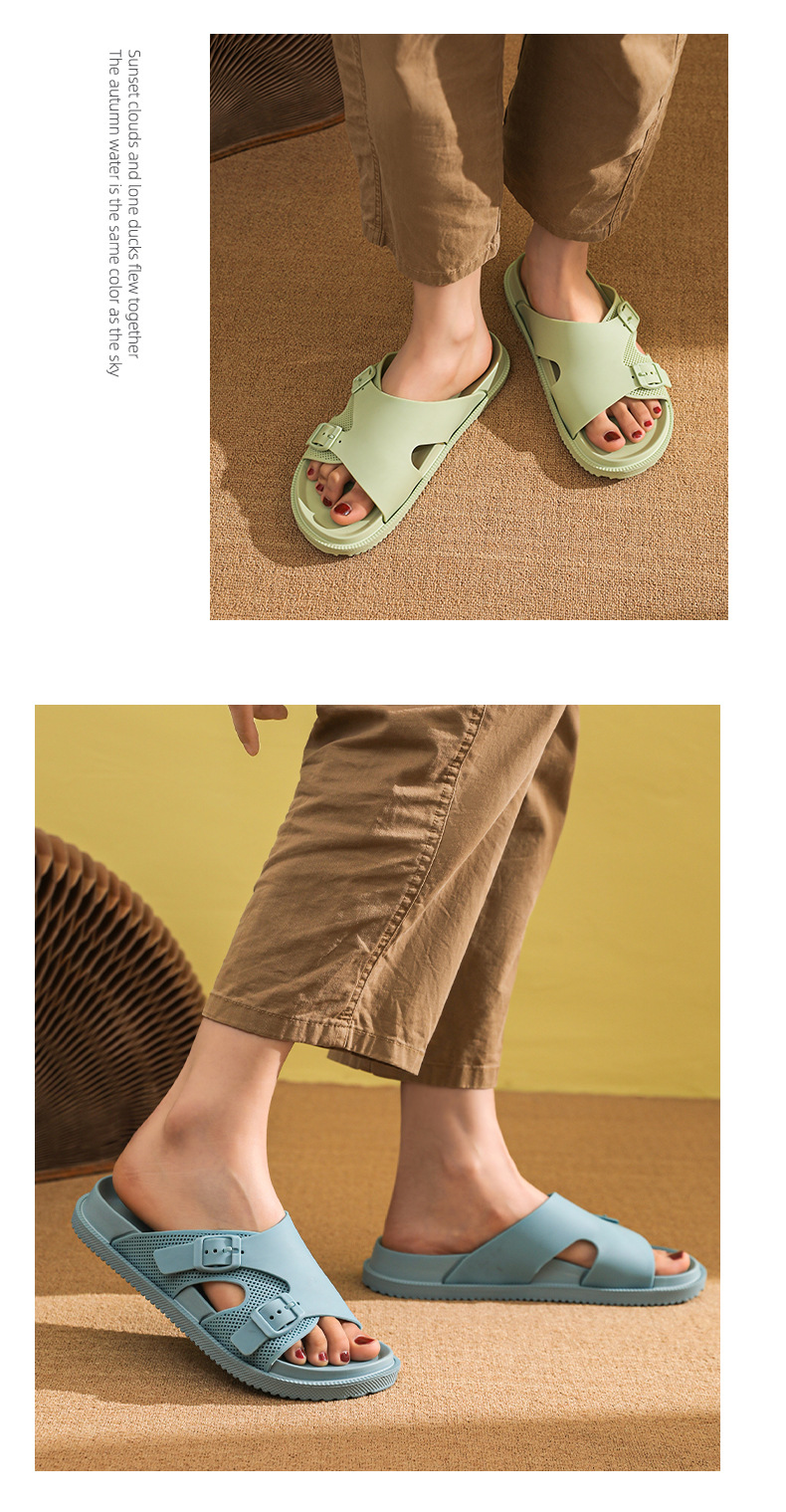 New Solid Color Couple Double Buckle EVA PVC Slippers Home Non-slip Soft Bottom Slides