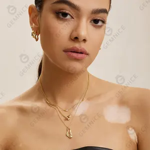 Gemnel Bohemia Style Jewely 14k Gold Plated Double Chain Charm Twisted Wave Mini Pendant Necklace