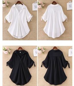 T666 Atacado Blusa Feminina de Chiffon Casual da Moda Quente, Estilo Longo, Tamanhos Grandes, Camisas Brancas Soltas para Mulheres - Product Image 3