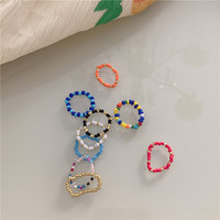 Handgemachte Perlen Ringe Kristallglas Perlen INS Koreanischer Schmuck Vintage Elastischer Fingerring Y2K Zubehör Großhandel