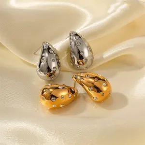 Teardrop Trendy Chunky Gold Plated Water Tear Drop Fashion Jewelry Earrings Stainless Steel Wholesale Bulk Earrings Women