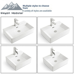 <span class=keywords><strong>Lavabo</strong></span> Moderno Rettangolare in Ceramica Bianca con Foro Integrato per Rubinetto e Troppopieno per Progetti Alberghieri e Residenziali - Product Image 3