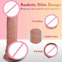 Dildo manuel réaliste en silicone liquide double couche, doux, avec ventouse, sûr pour le corps, étanche, écologique, couleur chair