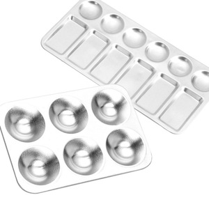 <span class=keywords><strong>Palette</strong></span> ronde en aluminium pour peinture à l'huile Plateau pour peinture d'artiste Aquarelle Gouache Maquillage Plaque de mélange de couleurs avec 6 rainures Outil de peinture - Product Image 2